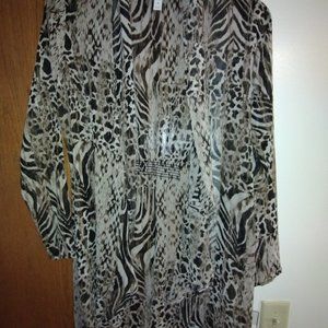 NWT/DANA BUCHMAN, WOMEN (S) SHEER, LONGSLEEVE, RUFFLED, ANIMAL PRINT COVER